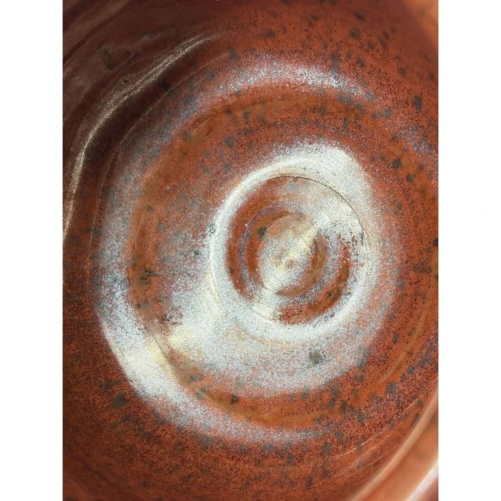 Studio Art Pottery Faceted Chawan Tea Bowl Copper glaze Bumblebee Signed
